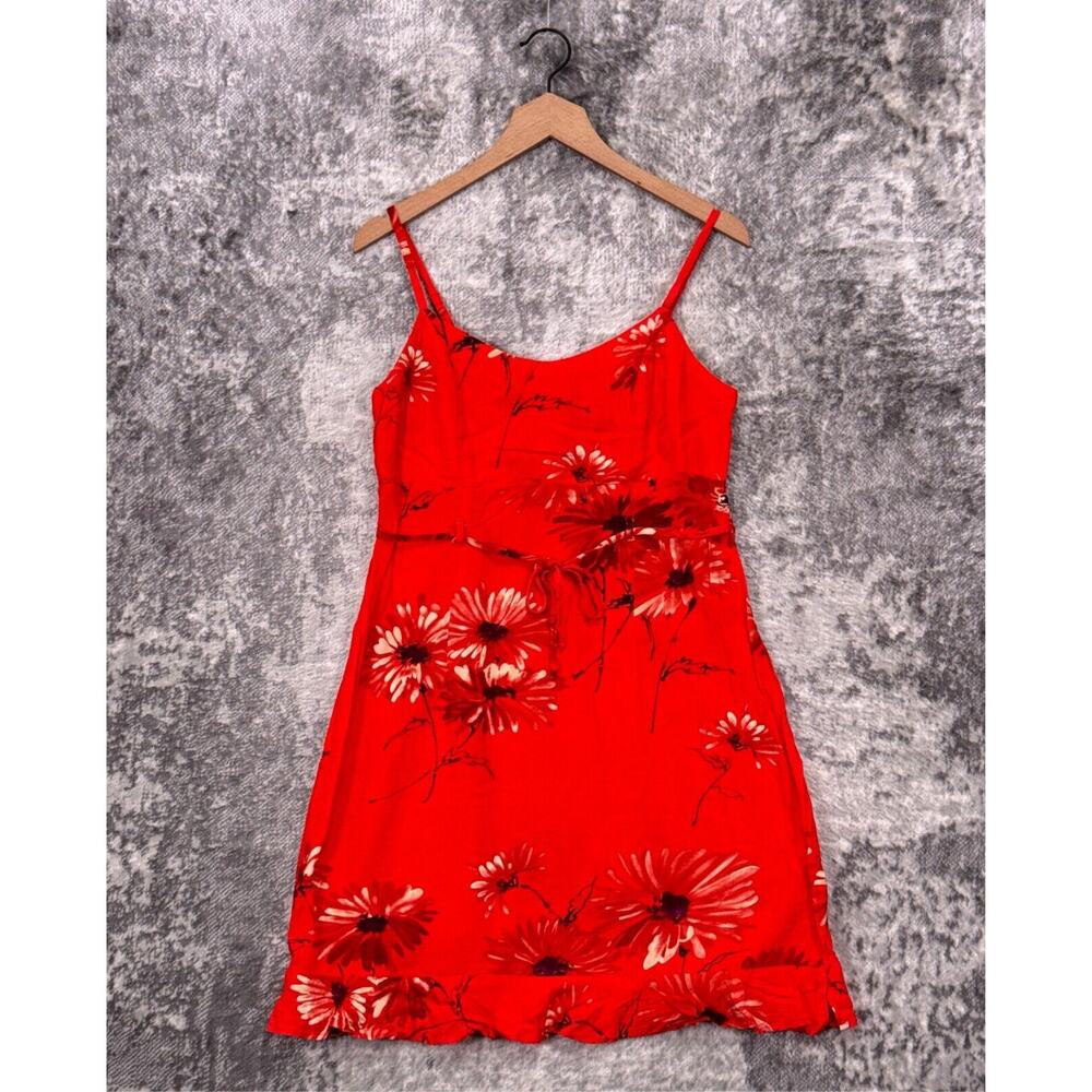 Jams World Dress Medium Womens Red Floral Sleeveless Tie Waist